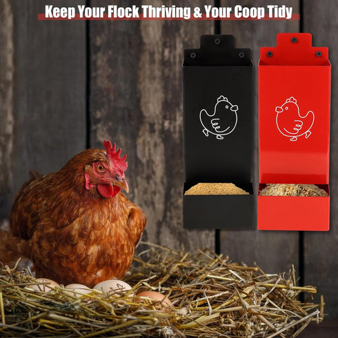 WHXE MNHEE Feeder,2 Pack 5-6 Automatic Chicken Grit Metal Hanging Chicken and Poultry Feeder,No-Waste Design,Easy