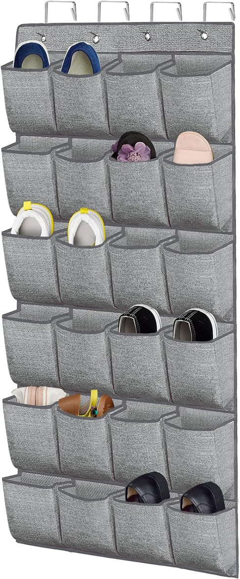 homyfort Over the Door Shoe Organizer, Hanging Rack with 24 Extra Large Fabric Pockets for Closet, Grey 61.4''x22''