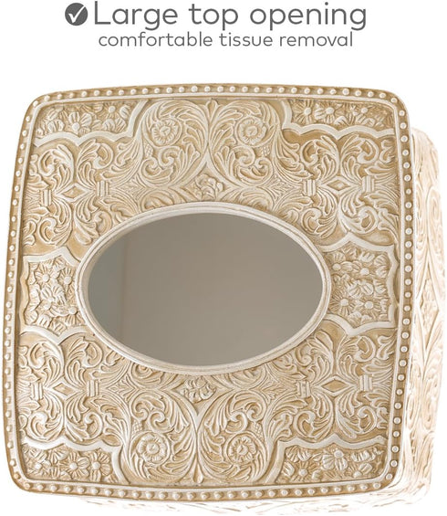 Creative Scents Victoria Tissue Box Cover, Beige Square Holder for Bathroom, Decorative with Durable Slider