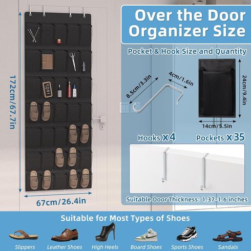 35 4 Aisoso Over the Door Shoe Organizer with Large Breathable Mesh Pockets and Metal Hooks Space Saving Hanging