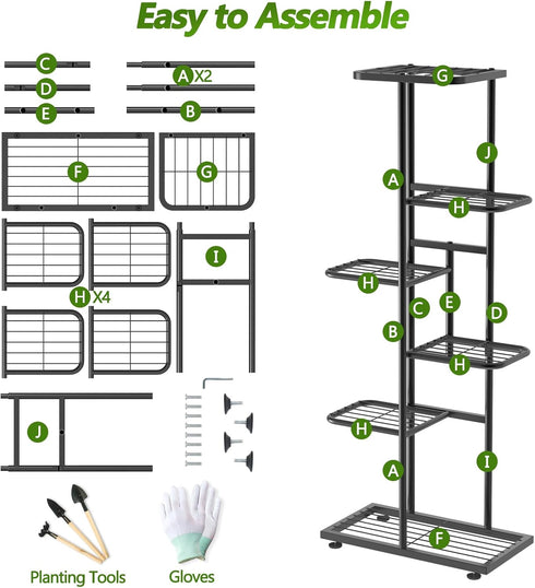 Facofaco 6 7 Tier Potted Metal Plant Stand Indoor with Gardening Tools and Gloves, Corner Tall Tiered Plant Shelf