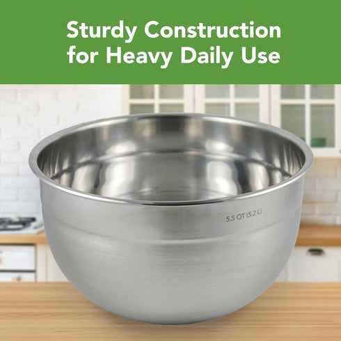 Tovolo Stainless Steel Mixing Bowls, 5.5 Qt, Dishwasher Safe for Kitchen Prep & Cooking