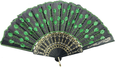 INNOLIFE Elegant Colorful Embroidered Flower Peacock Pattern Hand Fan - Hand-Crafted Folding Fabric, Full Set of 6pcs