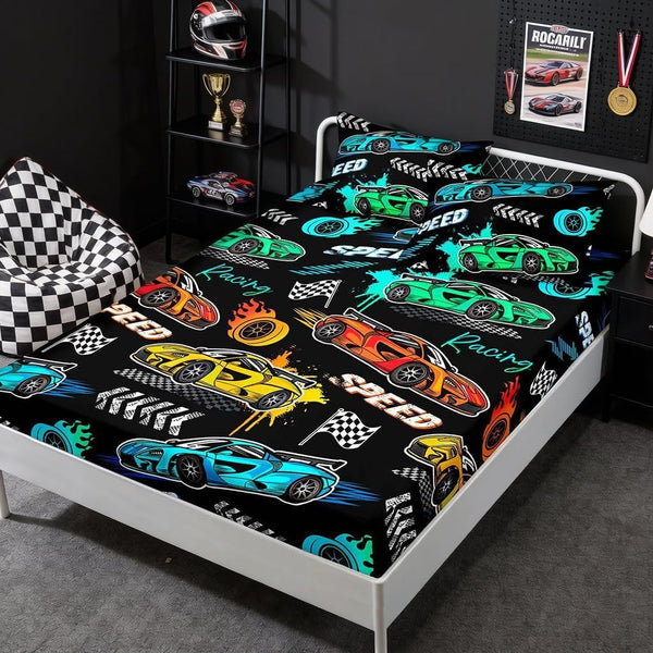 HOSIMA Cartoon Sports Car Bedding Set - Queen Size, Fast and Furious
