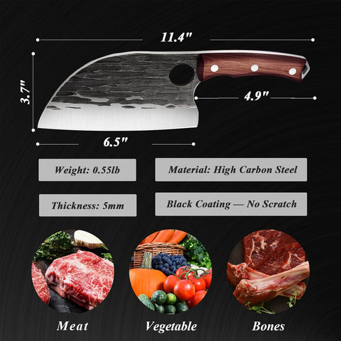 ROCOCO 6.5" Serbian Chef Knife, Full Tang Japanese Butcher Knife with Sheath for Kitchen, Outdoor BBQ, Camping Gift