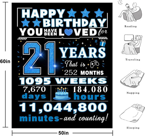 21st 21st 21 Birthday Gift for Him Birthday Gift Blanket, Year Old Birthday Gifts for Men