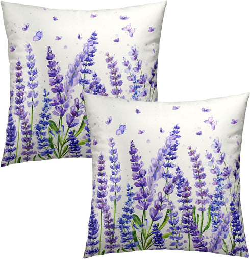Sweetshow Spring/Summer 18 18 Inches Set 2 Purple Lavender Pillowcovers Purple Flowers Leaves Throw Pillow Covers