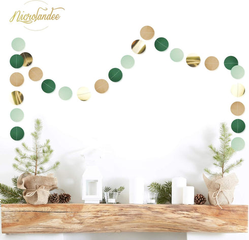 NICROLANDEE 3 Pack Sage Green Dots Paper Garland String Hanging Backdrop for Wedding Party, Baby Shower, Birthday,