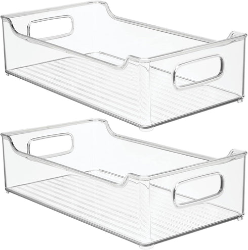 2 Pack mDesign Wide Plastic Kitchen Storage Container Bins with Handles -Organization in Pantry, Cabinet, Refrigerator