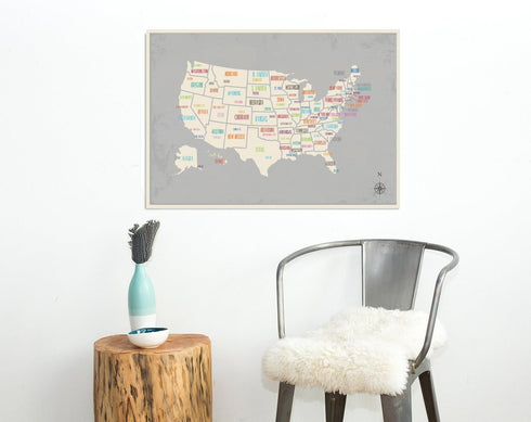 USA Wall Map Art Print, 24x36 Inch, Children's Room Decor, Gender Neutral Travel Nursery Decor, Capital Cities