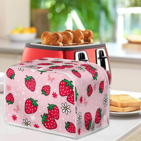 Daisy Strawberry Print Toaster Cover, Kitchen Small Appliance Cover, Pink, Machine Washable, Fingerprint Protection