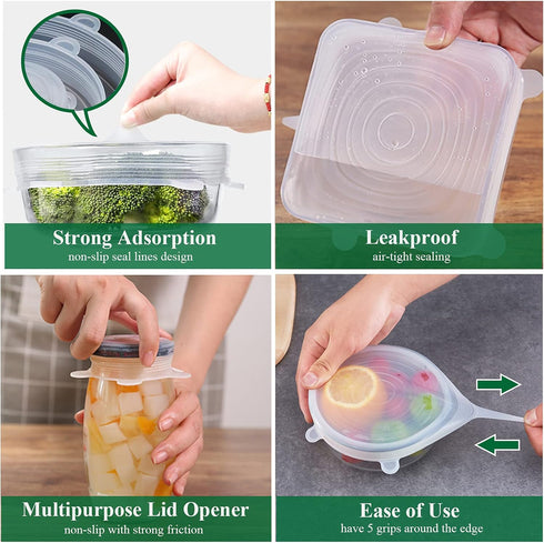 Adpartner Silicone Stretch Lids, 12 Pack of Reusable BPA-free Covers for Food Storage