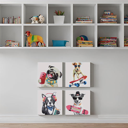 12'' 12'' 4 SEVEN WALL ARTS Colorful Gallery Pet Canvas Painting Puppy Artwork Abstract Hip-hop Dog Cartoon Picture