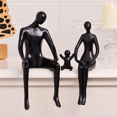Set 3 Quoowiit Black Bookshelf Decor Family Sculpture, Abstract Art Ornament Coffee Table Decor, Modern Aesthetic