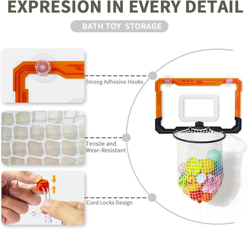 QPJ Baby Bath Toy Storage Organizer, Large Opening Mesh Bathtub Toy Storage for Tub, Bath Toy Holder for Quick Release