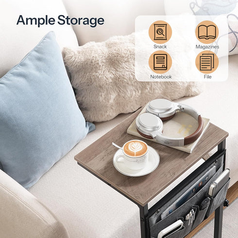 BG77SF01 HOOBRO C Shaped End Table, Adjustable Height Side Table for Sofa, Couch Side Table for Small Spaces, Slide