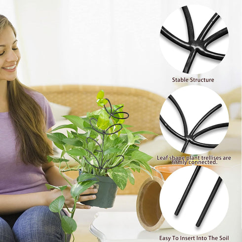 CANIPHA 4 Pcs Small Metal Trellis for Potted Plants,Indoor Plants Trellis for Climbing,Leaf Shapes Mini Plant Trellis