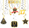 LINGTEER Happy 17th Birthday Decorations - 12 Pcs Black & Gold Foil Swirls Streamer Set for Seventeen Years Old Bday