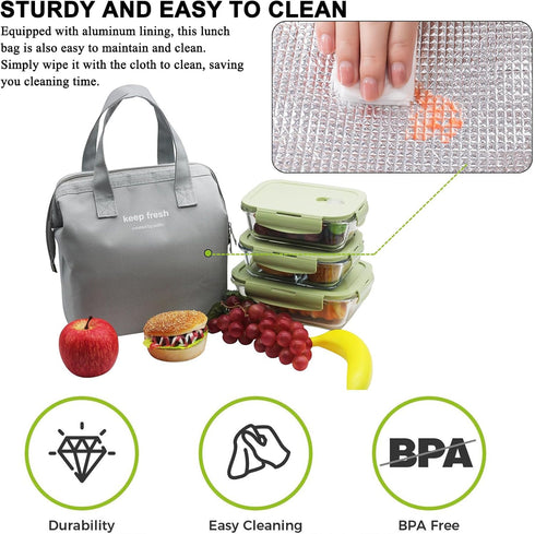Mziart Insulated Lunch Bag, Simple Bento Cooler Tote for Lunch Box for Women Men Adult Picnic Working Hiking Beach