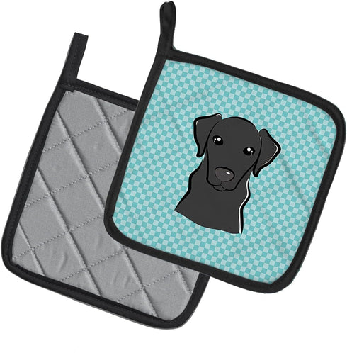 Caroline's Treasures BB1173PTHD Checkerboard Blue Black Labrador Pot Holders, Kitchen Heat Resistant, 7 1/2 x 7 1/2