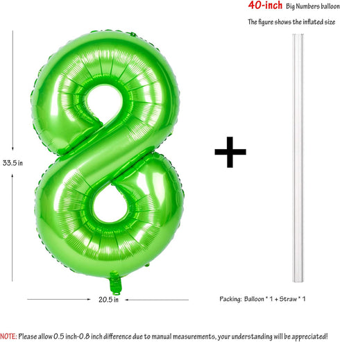 40 Inch Large Green Digital Balloon Number 8 - Helium Foil Polyester Film for Jungle Themed Birthday Party Decoration