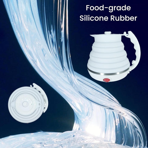 Travel Kettle Electric, Portable Collapsible Tea Kettle, Food Grade Silicone, Auto Shut Off (White)
