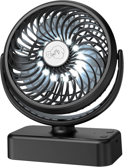 Portable Camping Fan with LED Lights, Small Tent Fan, 40 Working Hours Rechargeable USB Battery Fan for Travel &