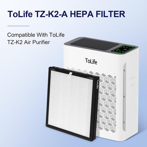 ToLife TZ-K2 Air Purifier Replacement Filter, 3-in-1 HEPA High-Efficiency Activated Carbon Filter, TZ-K2-A, 1 Pack, White