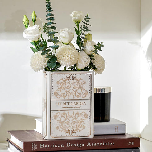 Ceramic Book-Shaped Vase for Flowers, Book Lovers Gifts Planter Pot, Aesthetic Room