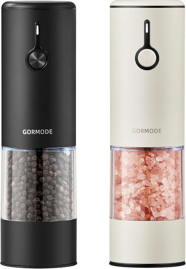 Stainless Steel Rechargeable Electric Salt and Pepper Grinder Set, USB Charging with