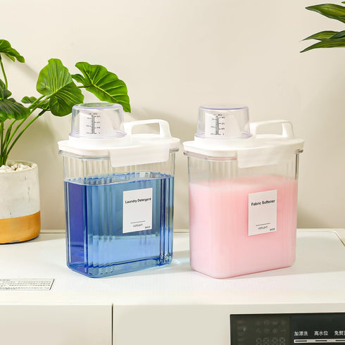 64OZ 2 Pack Liquid Laundry Detergent Dispenser, Laundry Soap Dispenser, Clear Plastic Fabric Softener Holder