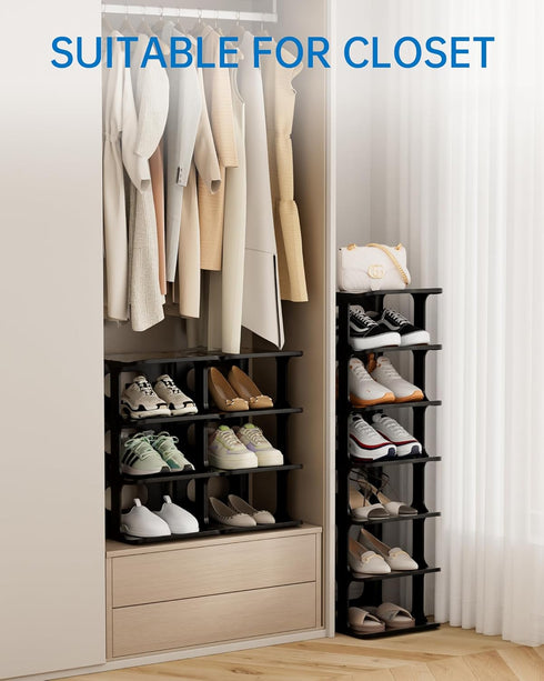 7-Tier Closet HAIXIN Vertical Narrow Tall Shoe Rack for Front Door Entrance, Sturdy Stackable Shoe Rack Organizer