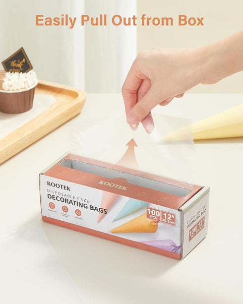 Kootek 12" Piping Bags (100Pcs), Disposable Anti Burst Pastry Bags for Cake Decorating, Cookies, and Baking Supplies.
