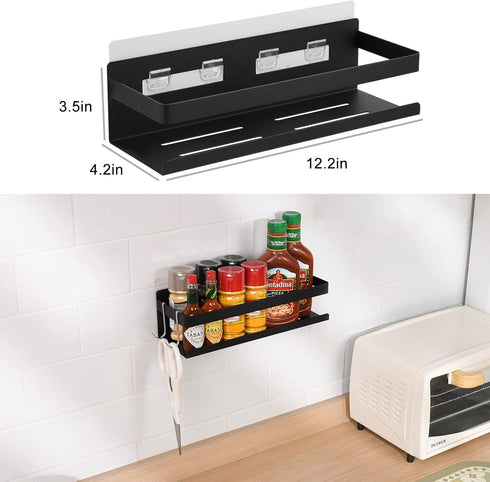 Spice Rack for Refrigerator, Self Adhesive Spice Shelf for Kitchen Home Organization and Storage