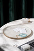 Vanity Tray with Brown Trim, Decorative Round Tray for Bathroom, Countertop, Perfume Holder Organizer, Dresser, Table,