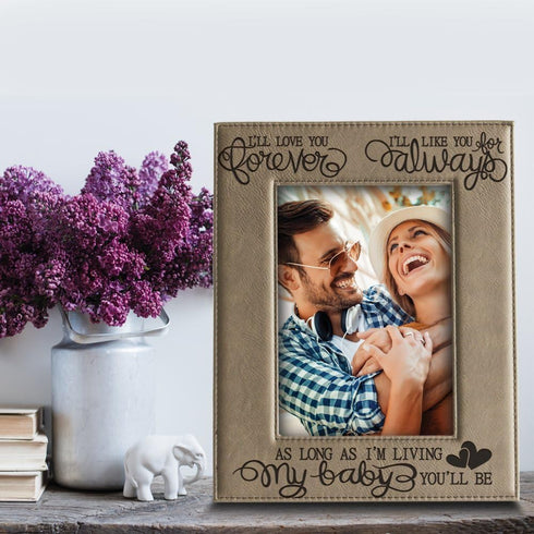 BELLA BUSTA Engraved Leather Picture Frame - I'll love you forever, Family New Baby Frame, 5x7 Vertical