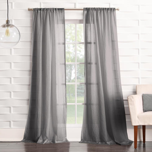 No. 918 Tayla Crushed Texture Semi-Sheer Curtain Panel, 50" x 120", Gray, Rod Pocket