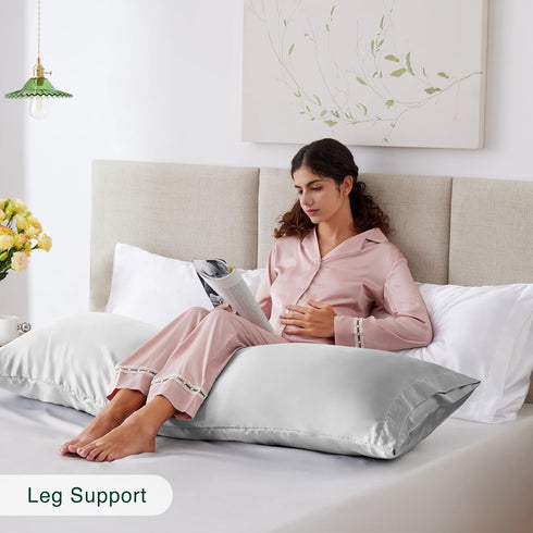 Love's Cabin Satin Body Pillow Pillowcase - Similar to Silk with Envelope Closure, 20x54 inches, Light Grey