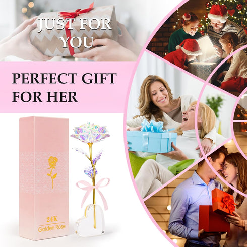 Beferr Galaxy Rose Glass Crystal Flowers with Heart-Shaped Base - Eternal Roses Forever Flowers Gifts for Women Mom,