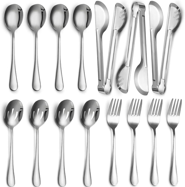 Patelai 15 Pieces Stainless Steel Serving Utensils Set, 8.7" Large Serving Spoons, Slotted Spoon, 9" Serving Forks for
