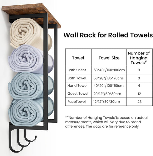3 ELITEROO Towel Racks for Bathroom Wall Mounted, Towel Holder with Wooden Shelf and Hooks for Washcloths Hand Towel