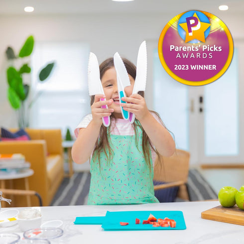 Tovla Jr. Knives for Kids: 3-Piece Kitchen Baking Knife Set in 3 Sizes & Colors, BPA-Free, Serrated Edges