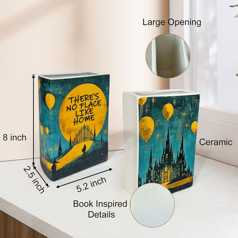 Oz) LIFFY Book Vase for Flowers, Ceramic Flower Vase Bookshelf Decor, Unique Book Shape Decration Vase Bookend Gift