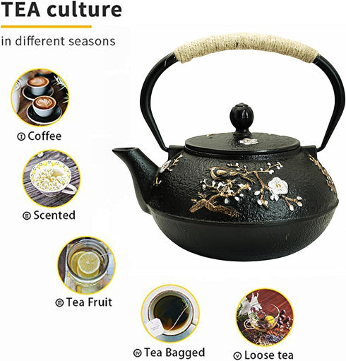 27oz Tea(800ML) YJX Small Cast Iron Teapot for Stovetop, Japanese Tetsubin with Enamel, Beautiful Decorative Tea Pot