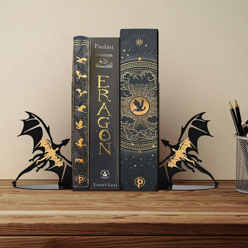 Nichake Metal Dragon Bookends Stoppers Holder Stand for Desk Shelf Cool Dragon Bookends Decorative, Fantasy Dragon