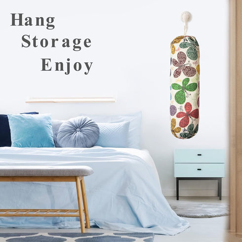 Wall Mount Plastic Bag Holder, Heavy Duty Grocery Bag Organizer Dispenser for Home Kitchen (Multicolor Butterfly)