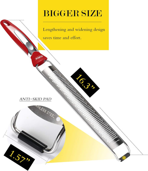 Ourokhome Kitchen Lemon Zester, Hand Held Stainless Steel Parmesan Cheese Grater for Ginger, Chocolate, Citrus, Red
