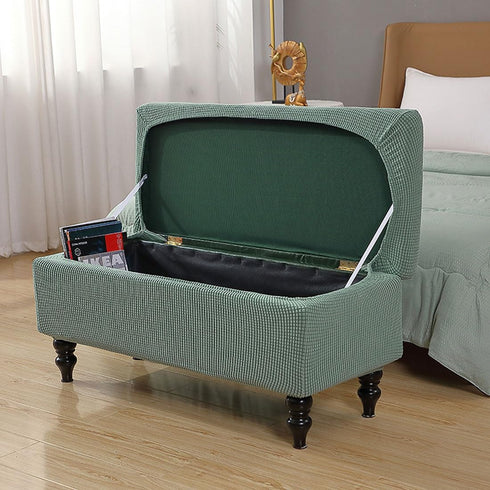 Lussenwert Ottoman Cover Rectangle, Stretch Jacquard Storage Bench Cover Removable Folding With Elastic Bands Ties