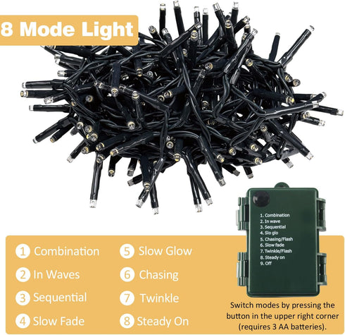 AWQ 2 Pack 10.8FT 120LED 8 (120) Christmas Fairy Lights, Twinkle Light Battery Operated with Modes, Timer & Memory