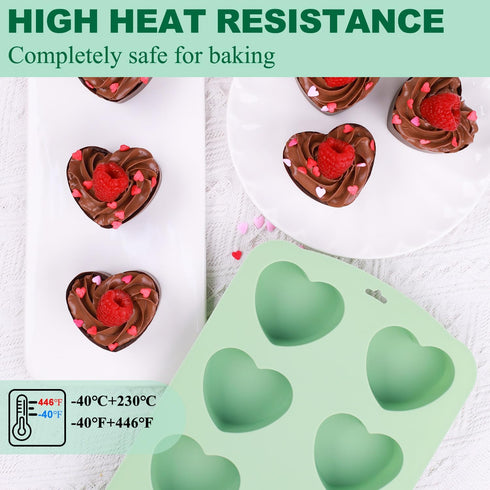 Silicone Heart Molds, 2 Pack Mini Cake Pan for Muffins, Ice Cubes, Chocolate Bombs, and Cupcakes